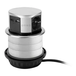 Navpična namizna vtičnica z USB polnilnikom ?10cm, 1,5m kabel, 3x2P+E (Schuko), 2xUSB (tip A+C; maks. 3A), srebrna