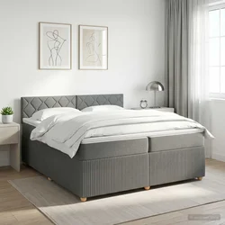 vidaXL Postelja boxspring z vzmetnico Temno siva 200 x 200 cm Blago