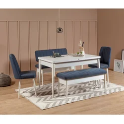 Aberto Design Set trpezarijski sto, 2 trpezarijske stolice i 2 klupe Vina Belo-Tamnoplavi
