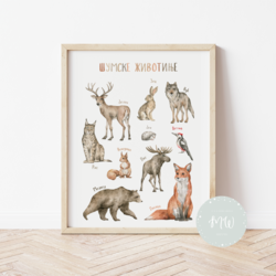 Its a moms world Edukativni poster za decu sa ramom Šumske životinje A3, 3D