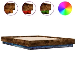 Vidaxl Posteljni okvir z LED diodami dimljen hrast 150x200 cm