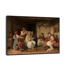 Canvas Slika na platnu Kićenje Neveste-Paja Jovanović, 120x80 cm, Sa ramom, Crna