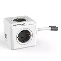 ALLOCACOC PowerCube razdelilec s podaljškom in USB vtičnico, siv