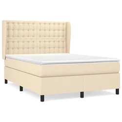 Vidaxl Box spring postelja z vzmetnico krem 140x190 cm blago
