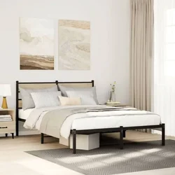 shumee vidaXL Kovinski posteljni okvir, brez vzmetnice, hrast sonoma, 140x190 cm