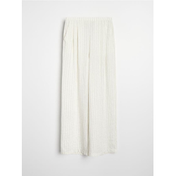 Sinsay - Wide leg pantalone sa vertikalnim prugama, sa viskozom i dodatkom lana - belo