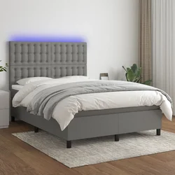 shumee Box spring postelja z vzmetnico LED temno siva 140x190 cm blago
