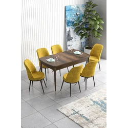 Hanah Home Set Trpezarijski sto i 6 stolica Han, Žuto-braon