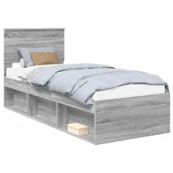 Vidaxl Konstrukcija postelje z vzglavjem Siva Sonoma 75 x 190 cm