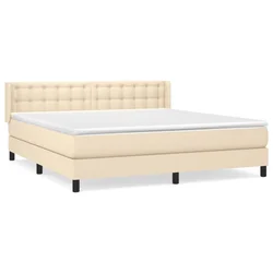 Vidaxl Box spring postelja z vzmetnico krem 180x200 cm blago