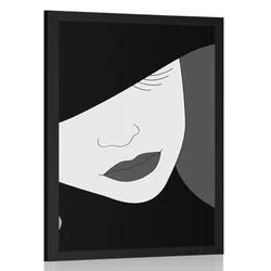 Plakat modna dama s klobukom v črnobeli varianti - 20x30 silver
