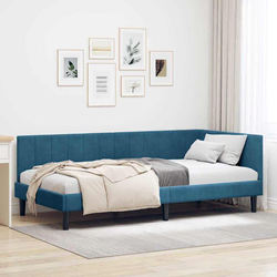 vidaXL Kotna postelja z vzglavjem Modra 90 x 190 cm Žamet