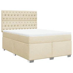 vidaXL vidaXL Box spring postelja z vzmetnico krem 160x200 cm blago, (21308270)