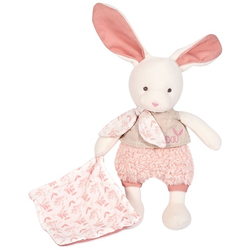 Doudou Plush Ecru zajček z roza odejico iz bio bombaža 22 cm