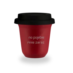shumee 80 ml rdeč vrček Ne, pofukaj me zdaj, s črnim pokrovom