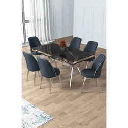 Hanah Home trpezarijski set Prah, sto i 6 stolica, ploča u dekoru Sonata, hromirane noge, antracit tkanina Babyface