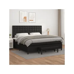 Den Box spring postelja z vzmetnico črna 200x200 cm umetno usnje
