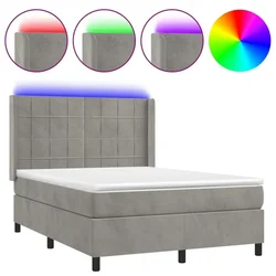 Vidaxl Box spring postelja z vzmetnico LED sv. siva 140x190 cm žamet