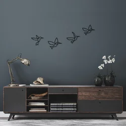 Atelier Del Sofa Set zidnih dekoracija Birds-304, 18-24 cm, 1 mm, 4 komada, Crna