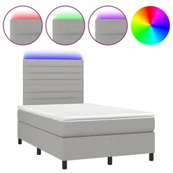 Vidaxl Box spring postelja z vzmetnico LED sv. siva 120x190 cm blago