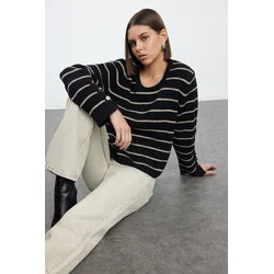 Trendyol Black Basic Striped Knitwear Sweater