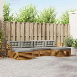Setovi sofa 6 pcs Prirodna i svijetlo siva Čvrsto drvo akacije