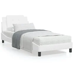 shumee vidaXL Posteljni okvir LED bel 90x190 cm umetno usnje