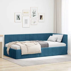 vidaXL Kotna postelja z vzglavjem Modra 90 x 200 cm Žamet