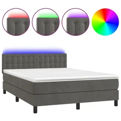 Vidaxl Box spring postelja z vzmetnico LED temno siva 140x200 cm žamet