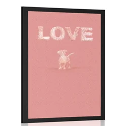 Plakat psiček z napisom Love v rožnati izvedbi - 20x30 silver