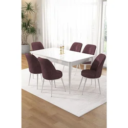 Hanah Home trpezarijski set Pir, sto i 6 stolica, bela ploča, puder roze tkanina Babyface