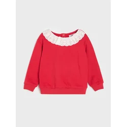 Sinsay - Pamučni crewneck duks sa ukrasnom kragnom - crvena