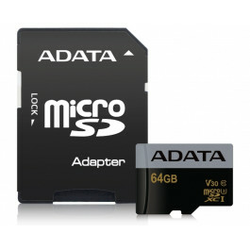 ADATA A-DATA UHS-I microsdxc 64gb v30g class 10 + adapter ausdx64gui3v30g-ra1 kar00494