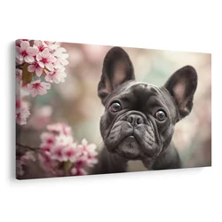 Slika prisrčen buldog med cvetjem - 60x40