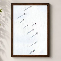 WallXpert uramljena MDF slika 3752KACT-038, skijaši na snegu iz ptičje perspektive, 37 x 52 cm