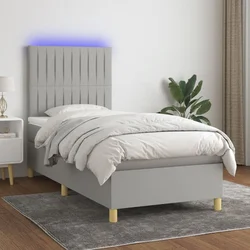 Greatstore Box spring postelja z vzmetnico LED sv. siva 100x200 cm blago
