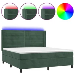 Vidaxl Box spring postelja z vzmetnico LED tem. zelena 160x200cm žamet