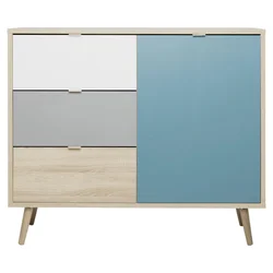 KOMODA 103/87/40 cm siva, bela, boja hrasta, petrolej plava