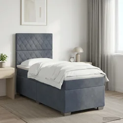 vidaXL Postelja boxspring z vzmetnico Temno siva Enojno Žamet