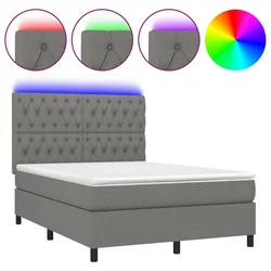 Vidaxl Box spring postelja z vzmetnico LED temno siva 140x190 cm blago