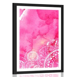 Plakat s paspartujem Mandala rožnati akvarel - 40x60 white