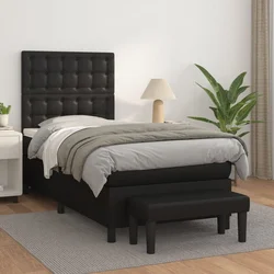 Greatstore Box spring postelja z vzmetnico črn 90x190 cm umetno usnje