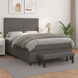 Greatstore Box spring postelja z vzmetnico siv 140x200 cm umetno usnje