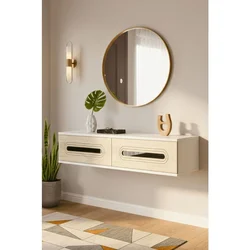 Hanah Home komoda Rany 120, 120 cm, bela / travertin / srebrna