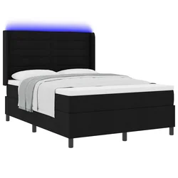 LED Box Spring Krevet s madracem Crna 140 x 200 cm tkanina