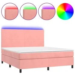 Vidaxl Box spring postelja z vzmetnico LED roza 180x200 cm žamet