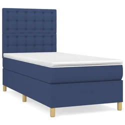 Greatstore Box spring postelja z vzmetnico moder 90x190 cm blago