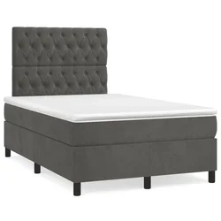 Vidaxl Box spring postelja z vzmetnico temno siva 120x200 cm žamet