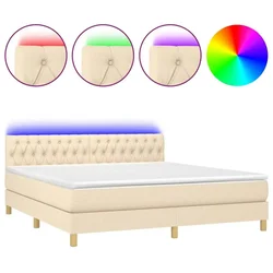 Vidaxl Box spring postelja z vzmetnico LED krem 180x200 cm blago