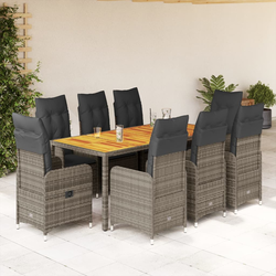9-dijelni vrtni bistro set od poliratana s jastucima sivi